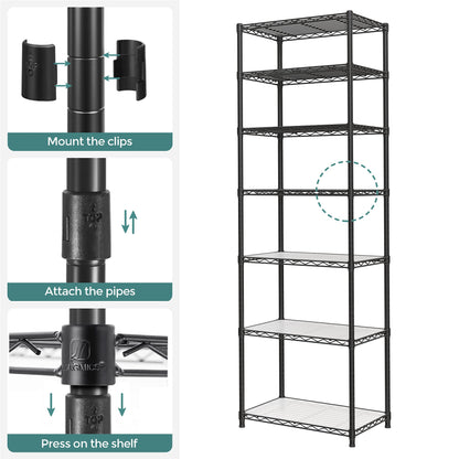 SONGMICS 7-Tier Storage Shelves, Wire Shelving Unit, Kitchen Metal Shelves, Storage Rack with