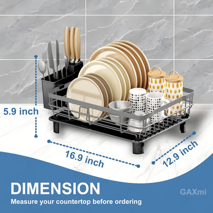 GAXmi Dish Drying Rack Over The Sink Drainer with Drainboard Utensil Holder, 1-Tier Grey