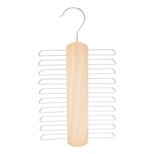 Amazon Basics 20 Bar Wooden Tie Hanger & Belt Rack, Closet Organizer, Natural, 2-Pack
