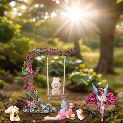 Swing Set of 42 Pcs Miniature Fairy Garden Accessories Outdoor Decor Figurines Kit for Kids, Mini Whimsical Ornaments and Decorations for Patio, House, Garden, Desk, Yard Supplies