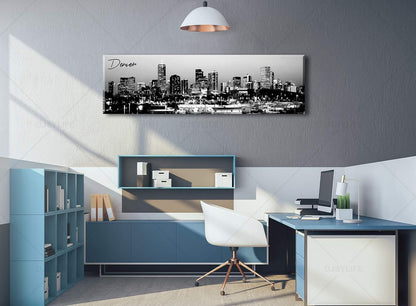 Black and White Wall Art Denver Skyline Cityscape Skyscrapers Canvas Print Painting Landscape USA City Buildings Pictures Modern Artwork for Man Room Office Living Room Decoration 13.8"x47.3"