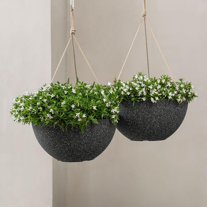 LA JOLIE MUSE Large Hanging Planters for Outdoor Plants - 13 Inch Hanging Basket for Patio Set of 2, Speckled Black