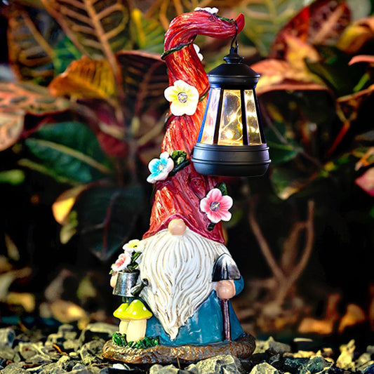 Solar Gnome Garden Statue Lights Gnome Figurine with Solar Lantern, Outdoor Garden Waterproof Ornaments Decorations for Yard Lawn Patio – Ideal Gift for Women Mom Grandma