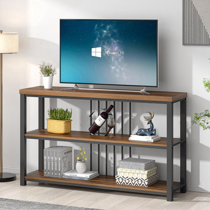 FOLUBAN Console Table for Entryway, Narrow Sofa Table with 3 Tier Storage Shelf for Living Room Hallway Behind Couch, Rustic Walnut