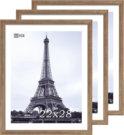 VCK 22x28 Frame 3 Pack - Brown Walnut, Natural Textured Solid Wood Poster Picture Frame, Wall Mounting Hanging