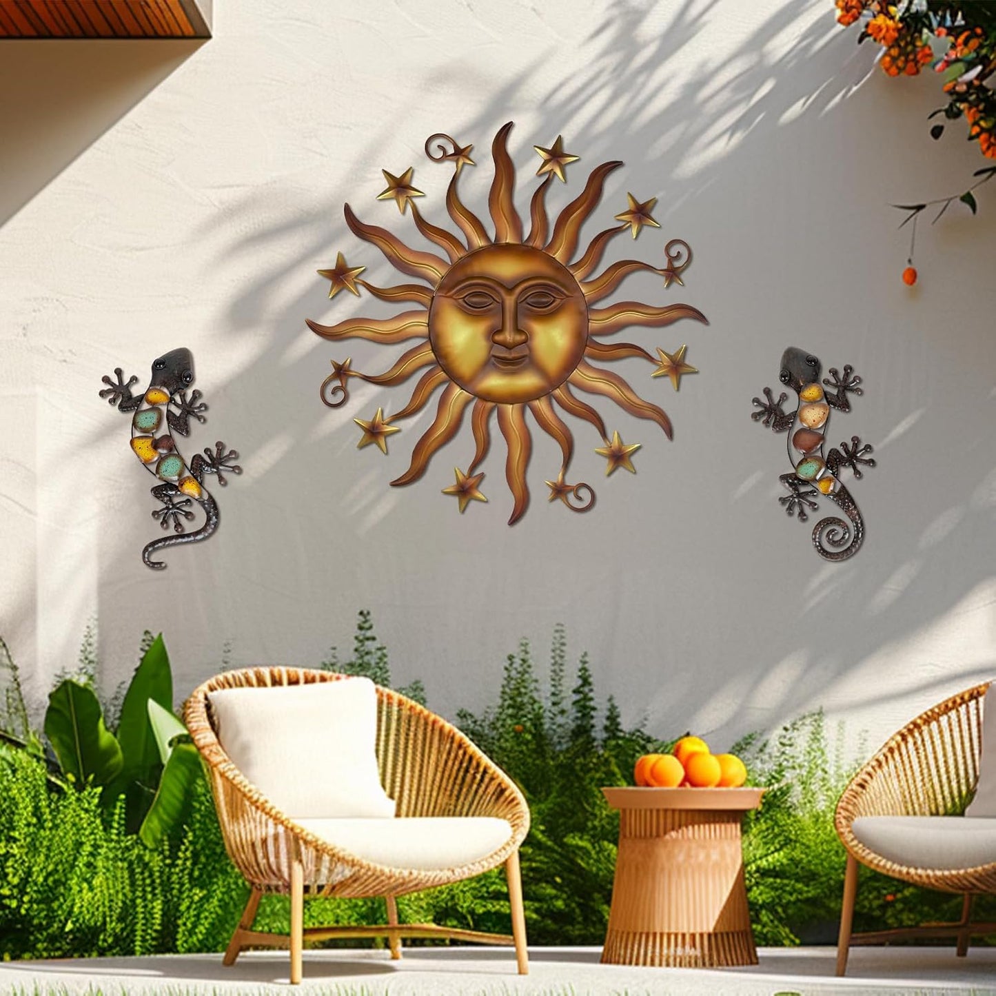 LIFFY 24" Sun Metal Wall Art Outdoor Decor - 3D Sun Face Metal Wall Sculpture - Hanging Decoration Gift Ideal for Home Accent, Bedroom, Garden, Patio, Farmhouse - Lively and Vibrant