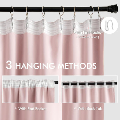MIULEE Baby Pink Back Tab Blackout Curtains 102 Inch Long 2 Panels Set for Living Room Bedroom, Rod Pocket/Pinch Pleated Thermal Insulated Room Darkening Light Blocking Floor to Ceiling Drapes