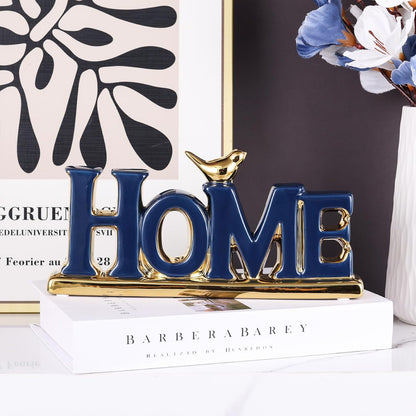 Love Sign Decoration,Blue and Gold Home Signs for Home Decor Statue,Modern Bird Sculpture Personalized Love Decor,Gold Style Figurine Decorative Ornaments for Living Room,Bedroom,Desktop