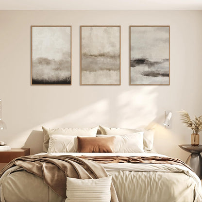 HPINUB Large Abstract Framed Canvas Wall Art Set,Minimalist Beige Gray Pastel Watercolor Wall Decor,Modern Illustration Neutral Art Painting for Living Room,Bedroom,Dining Room,Office -24"x36"x3
