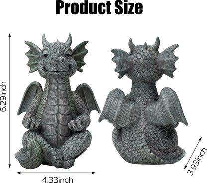 Garden Dragon Statue Decor - Meditation Dragon Sculpture Figurine Outdoor Decoration, Zen Yoga Garden Art Sculpture for Patio Lawn Yard Balcony Indoor Decor(Hands Flat)
