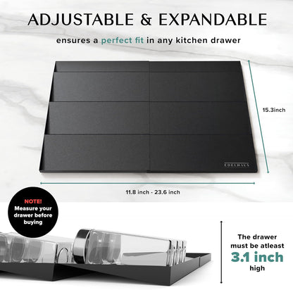 Spice Drawer Organizer - Expandable Spice Rack for Drawer, Black Seasoning Organizer for Drawer Spice Organizer, Spice Organization Seasoning rack insert for Cabinet (Jars Not Included)