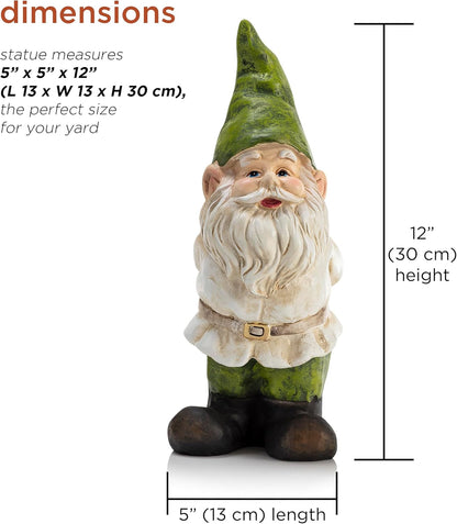 Alpine Corporation 12" Tall Traditional Outdoor Garden Gnome Yard Statue Decoration