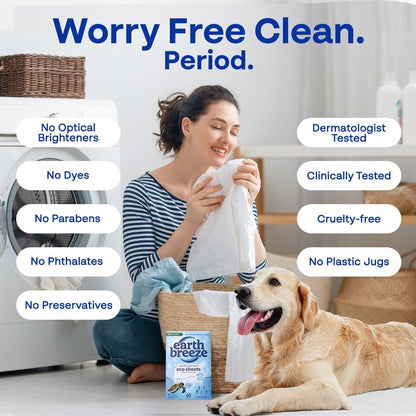 Earth Breeze Laundry Detergent Sheets Fresh Scent - 180 Loads Eco Liquidless Soap - Travel-Friendly for Hot & Cold Cycles, Tackles Tough Stains & Odors - Gentle on Skin, 90 Ct (3 Pack)
