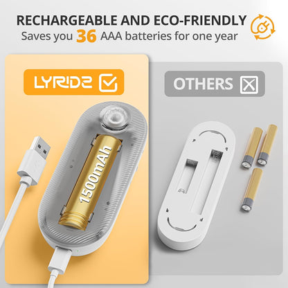 Lyridz Rechargeable Night Light with Motion Sensor, 1500mAh Battery Operated Nightlights, Stick-on LED Closet Light, 1-80LM Dimmable Brightness for Bathroom, Kitchen, Stairs, Hallway, 3 Packs