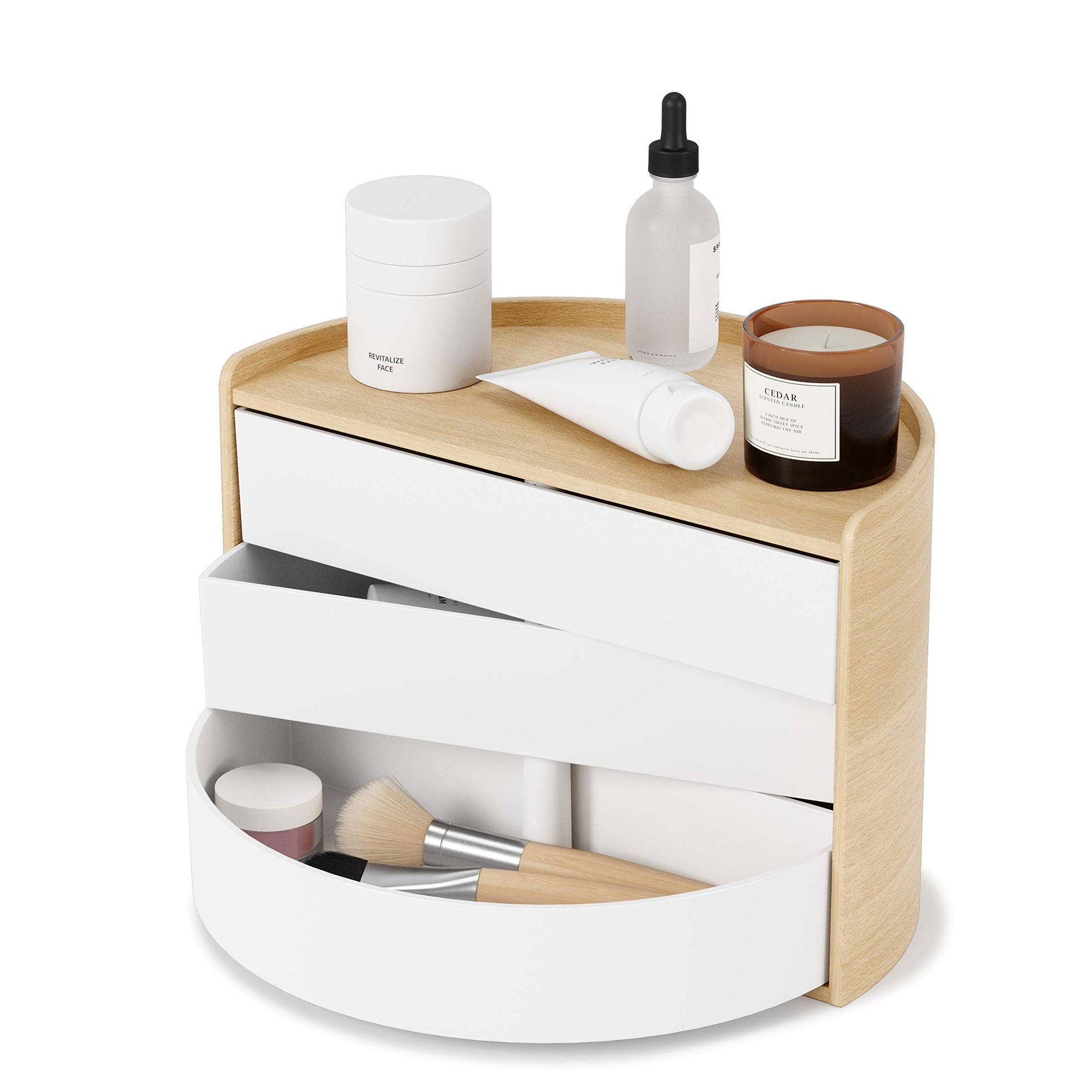 Umbra Moona Jewelry Box, Rotating Wood Jewelry Organizer, White/Natural