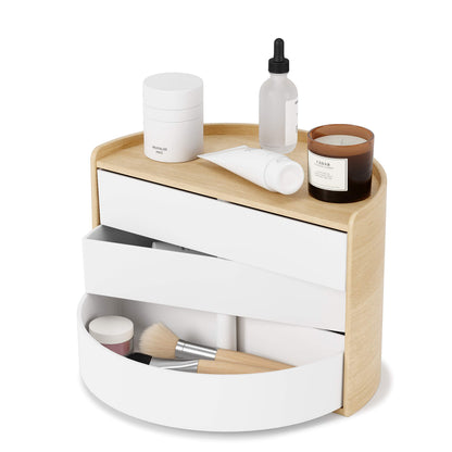 Umbra Moona Jewelry Box, Rotating Wood Jewelry Organizer, White/Natural