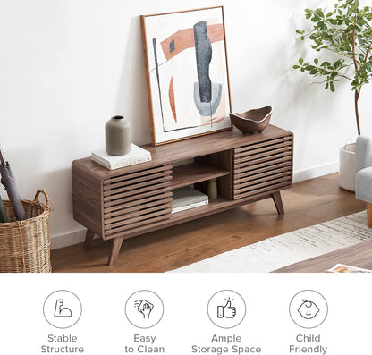 mopio Ensley TV Stand, Mid Century Modern for 55/60/65 inch TV, Farmhouse TV Stand, Entertainment Center with Storage, TV and Media Consol for Living Room (Walnut, 59" Tall)