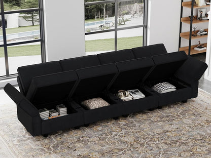 Belffin Modular Sofa Couch with Storage Seats Sectional Sofa Velvet Sofas for Living Room Black