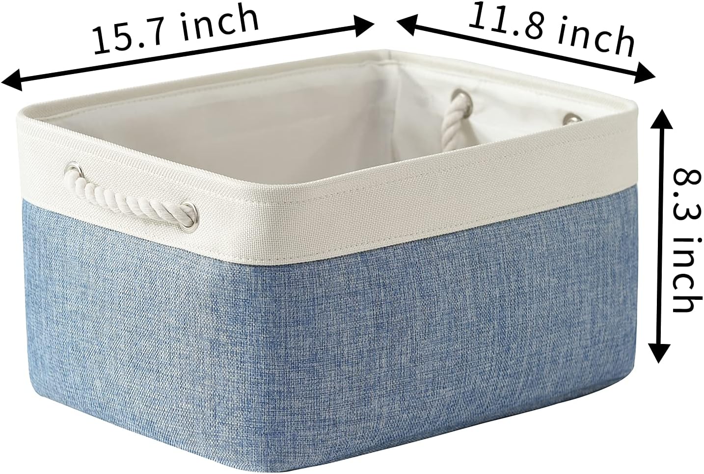TcaFmac Storage Bins for Organization - Large 3 Pack Canvas Storage Basket for Shelves with Handles, Collapsible Baskets for Organizing for Closet Dog Laundry (White & Blue16x12x8 inch)