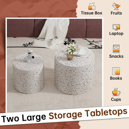 Round Nesting Coffee Table Set of 2 Modern Small Coffee Table Round End Table Small Side Table Circle Coffee Tables Circular Nested Coffee Tables for Living Room (Grey)