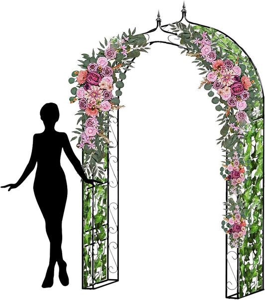 Adorox 8’ Classic Decorative Metal Garden Arch Arbor for Wedding, Bridal Party, Various Events, Garden Archway or Focal Point with/Without Climbing Plants Vines Flowers or Festival Lights Decorations
