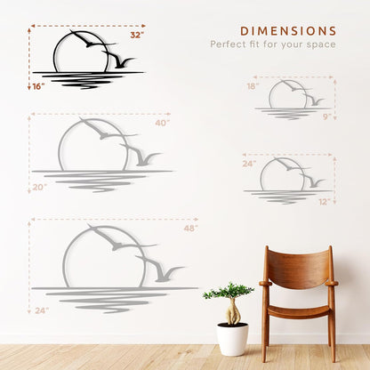 Wita Home Sunset with Seagulls Metal Wall Mounted Art, Handcrafted Metal Home Decor with Static Powder Coating, Eye-Catching Addition to Living Room Decor, Modern Beach Decor for Indoor and Outdoor Spaces, Perfect Housewarming Gift (32 x 16 inches)