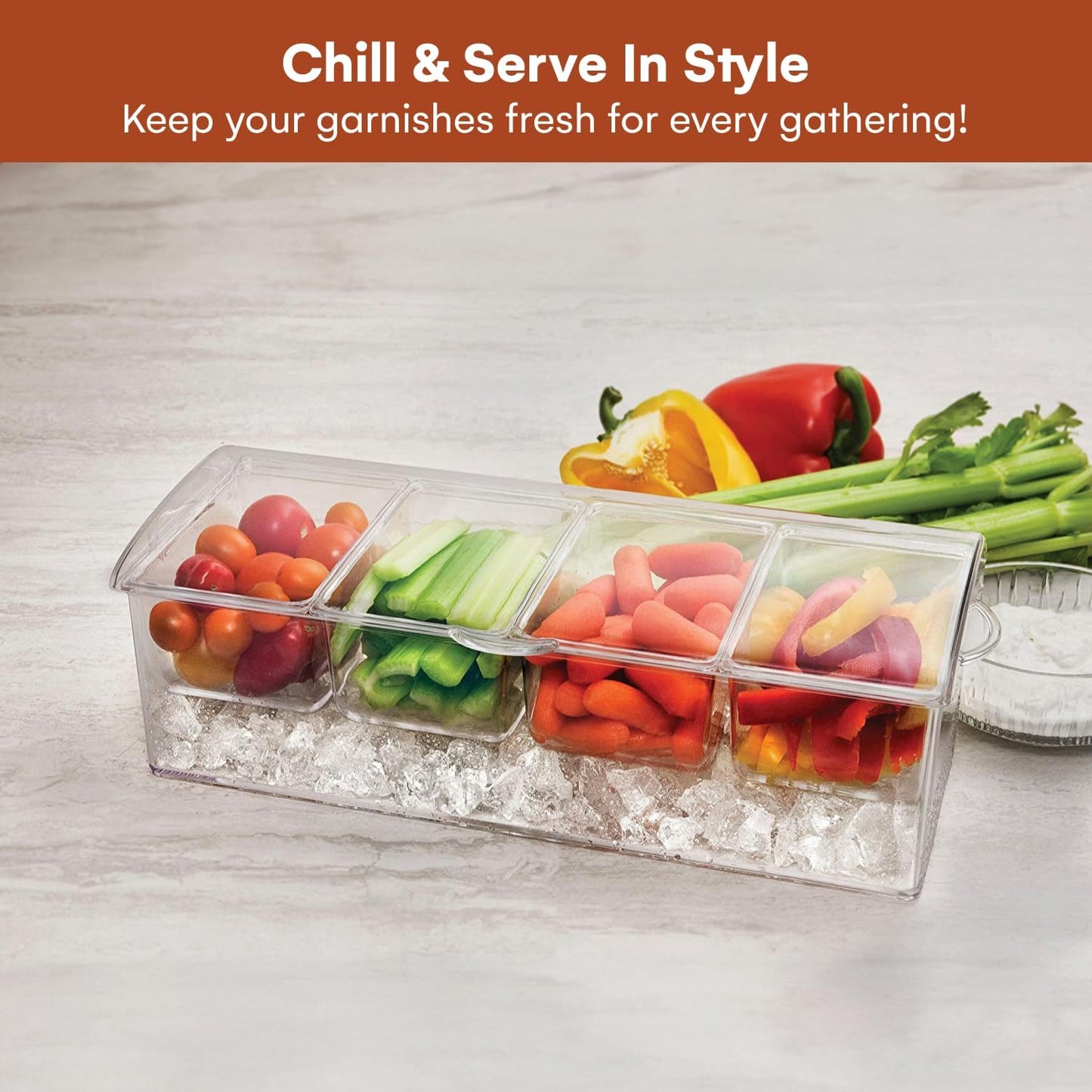 Estilo 4 Section Condiment on Ice, Clear (1-(Pack))