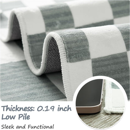 jinchan 5x7 Checkered Area Rugs for Kids Room - Machine Washable Soft Rug Modern Geometric Lattice Non-Slip Carpet for Nursery Playroom Classroom Living Room Bedroom Dining Room Home Office Grey