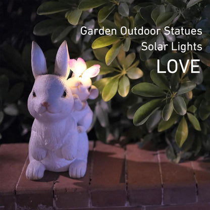 Solar Garden Statues Rabbit with Solar Lights,Mother&Baby Bunny Figurine with Butterfly Changing Lights for Yard Art Garden&Patio Decor,Unique Easter&Birthday Gifts for Women Mom Grandma