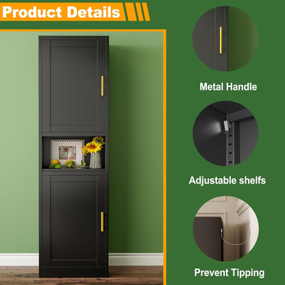 Tall Narrow Storage Cabinet 66.93" H Tall Bathroom Cabinet Metal Pantry Cabinets, 4 Adjustable Shelves for Kitchen, Home Office, Living Room, Dinning Room (20 inches Wide Black)