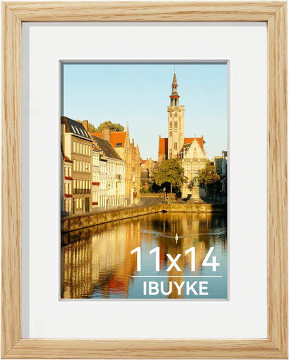 IBUYKE 11 x14 Picture Frame,Solid Oak Wood 11x14 Photo Frame with Mat to 8x10,11x14 Picture Frames With Tempered Glass,Wall Mount Display,Home Decor,Natural Oak 14 x 11 Frame,UWPF1114N