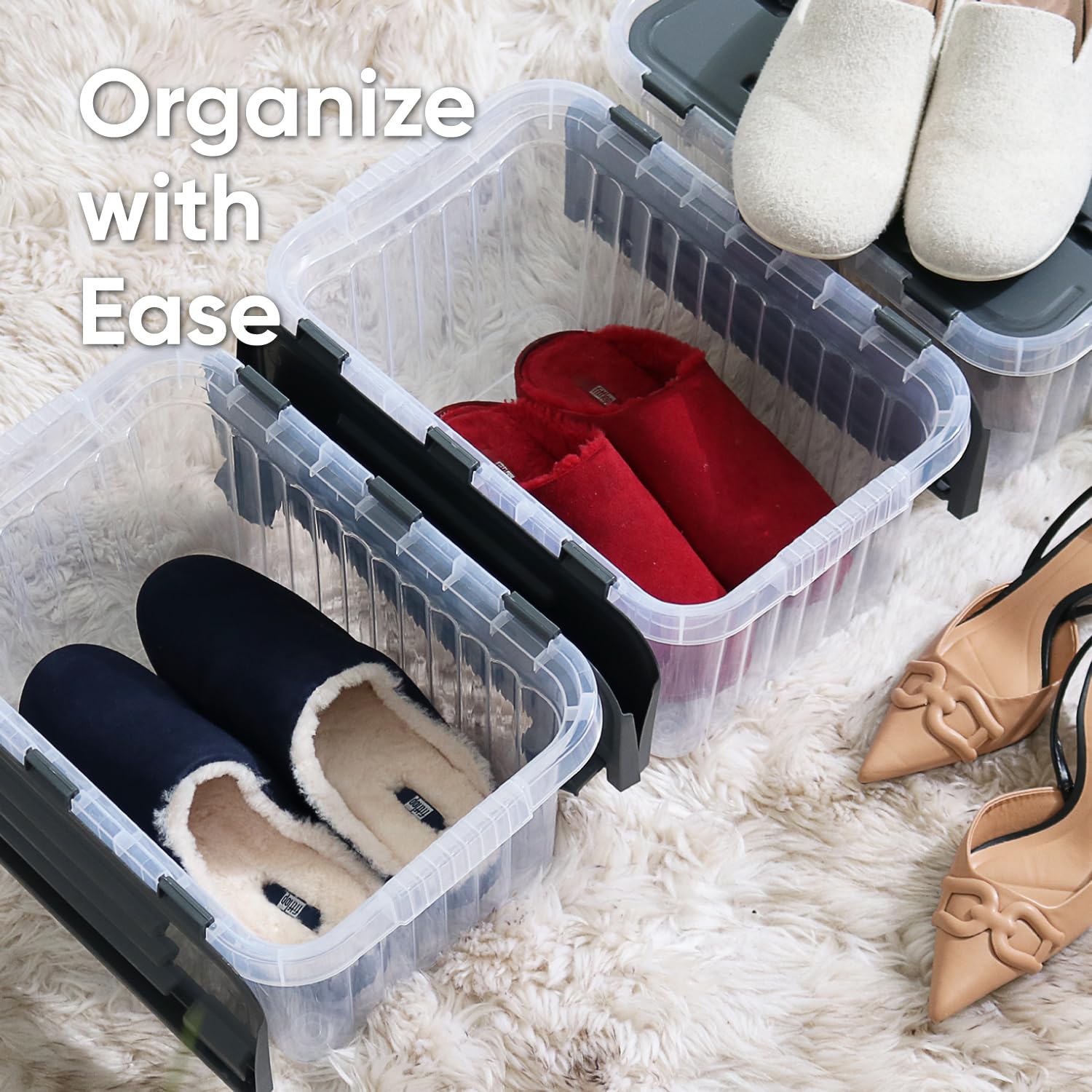 Superio Storage Box with Hinged Lids, Plastic Container Bins for Organizing with Attached Lid
