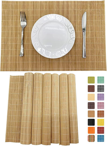 ANDSTAR Set of 6 Bamboo Placemats 17.7X11.8Inch Sushi Rolling Mat Japanese Style Bamboo Mat Natural Place Mats Washable Heat Resistant Table Mats for Dinner Dining Table Wedding Parties（Brown）