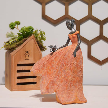 Guichifun Fairy Statue Collection Home Decoration - Orange Leaf Angel Girls Resin Home Decor for Outside or Inside Rustic Garden Outdoor Yard Decorations Figurines Gift 8.5 x 5.25 x 12 Inch