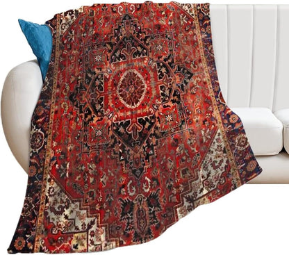 Heriz Antique Vintage Boho Persian Carpet Flannel Fleece Throw Blankets 50"X40" Lightweight Fluffy Winter Fall Blanket Cozy Soft Fuzzy Plush Home Decor for Couch Bed Sofa Bedroom Living Room Travel