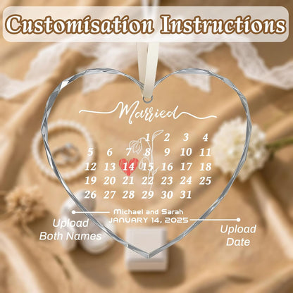 First Christmas Married Ornament 2025, Custom Wedding Crystal Glass Ornament with Photo, Name or Date, Personalized Wedding or Bridal Shower Gifts for Newlyweds