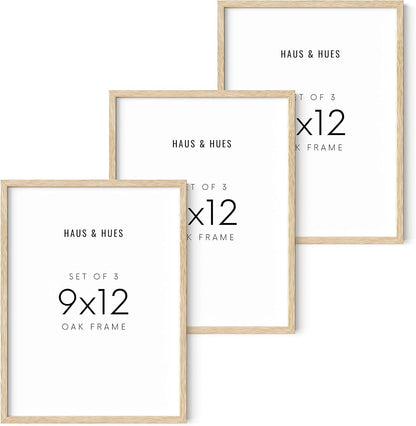 HAUS AND HUES Set of 3 9x12 Picture Frames - Wooden Natural Wood Frames, 12x9 Frame Set (Beige Oak)