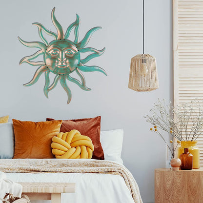 Sun Metal Wall Art Outdoor Decor - 30 Inches Rust Proof Retro Metal Wall Sculpture Statues Wall Art Hanging Decoration for Indoor Outdoor,Garden, Home, Farmhouse, Fence Balcony Patio and Bedroom