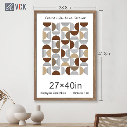 VCK 27x40 Poster Frame 3 Pack - Brown Walnut, Natural Textured Solid Wood Picture Frame, Wall Mounting Hanging