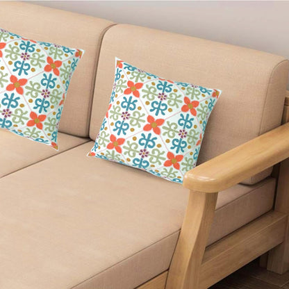 Embroidered Decorative Throw Pillow Cover, 18"x18" Set of 2, Farmhouse Pillowcase Colorful Flower Knit Pattern Cotton Canvas Cushion Case Square Floral Pillow Case for Sofa Couch Bed Living Room