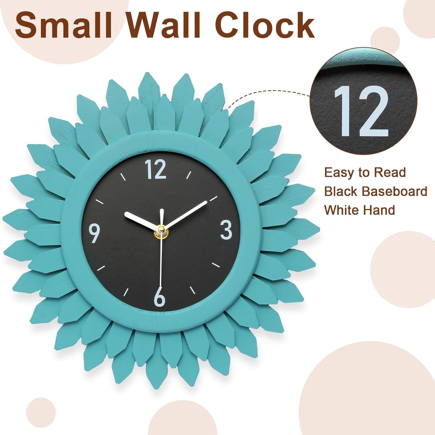 Honiway Wall Clock Battery Operated 12 Inch Rustic Wood Beach Sunburst Decorative Wall Clock Silent Non-Ticking Coastal Wall Decor Clocks for Living Room Kitchen Bathroom Bedroom (Cyan)