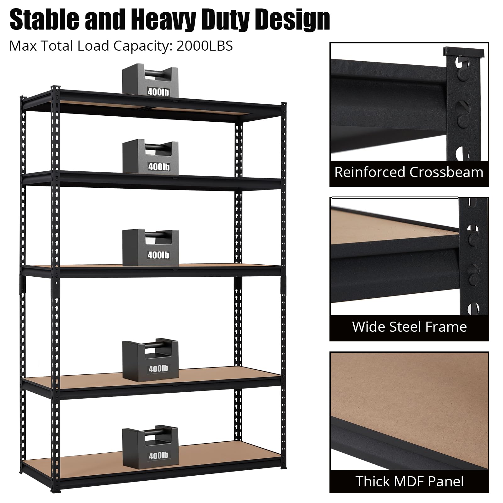 GarveeHome Heavy Duty Storage Shelves - 5 Tier 48 * 24 * 72 in, Adjustable Garage Storage Shelving