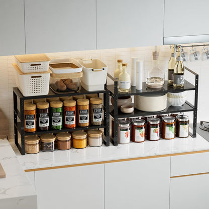 Expandable,Stackable Spice Rack,Seasoning Organizer and Storage,Spices Jar Racks for Cabinet,Countertop, Metal Pantry, Cupboard,Laundry Storages,Heavy Duty(1 Pack/Medium/Black)