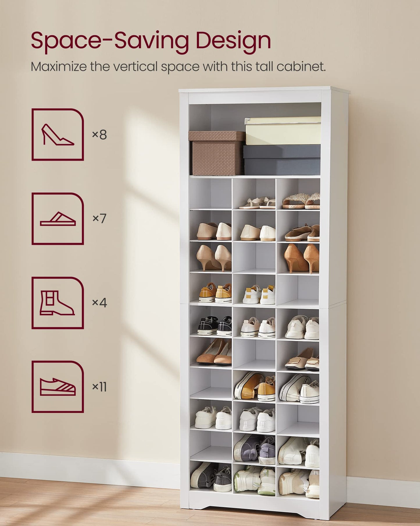 VASAGLE Shoe Storage Cabinet, 10 Tier Shoe Rack Organizer, Holds Up to 30 Pairs of Shoes, for