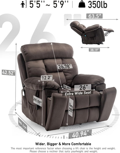 Large Power Lift Chairs Recliners for Elderly with Heated and Massage, Lazy Boy Recliner Chair with 26in Extra Wide Seat, Hidden Cup Holder, Side Pocket