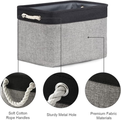 TheWarmHome Storage Basket for Organizing - 16x12x12 inch Cube Storage bin 3 Pack Fabric Storage Cubes, Collapsible Storage Box for Organizer Cloth Gift Toy Closet (Black & Grey)
