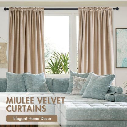 MIULEE Camel Beige Velvet Curtains Thermal Insulated Blackout Curtain Drapes for Bedroom Living Room Darkening 72 Inches Long Curtains Panels Rod Pocket Set of 2