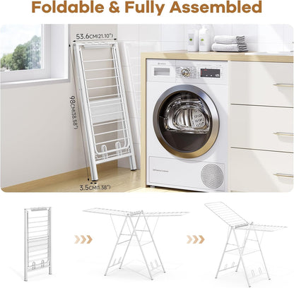 APEXCHASER Drying Rack for Clothing Foldable, Metal Laundry Rack Collapsible, Ultra Thin Gullwing Clothes Airer with Adjustable Height for Towel Baby Clothes Indoor Outdoor Laundry Room, White