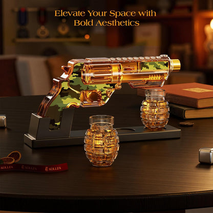 Kollea Camouflage Whiskey Decanter Sets with Grenade Shot Glasses, Anniversary Birthday Gifts for Him, Holiday Gifts for Father, Brother, Husband, Boyfriend, Military Present, Bar Drinking, 12.8 oz