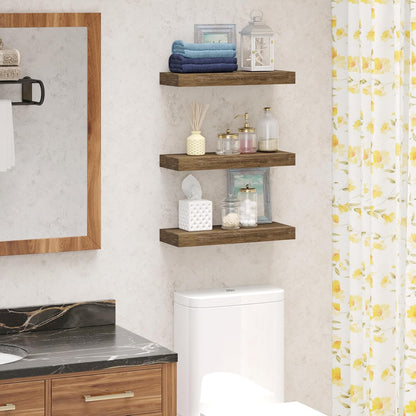 BAMEOS Floating Shelves, 16x6 Wall Mounted Wooden Shelves with Invisible Brackets Set of 3, Hanging Wall Shelves Decoration for Bedroom, Bathroom, Living Room and Kitchen